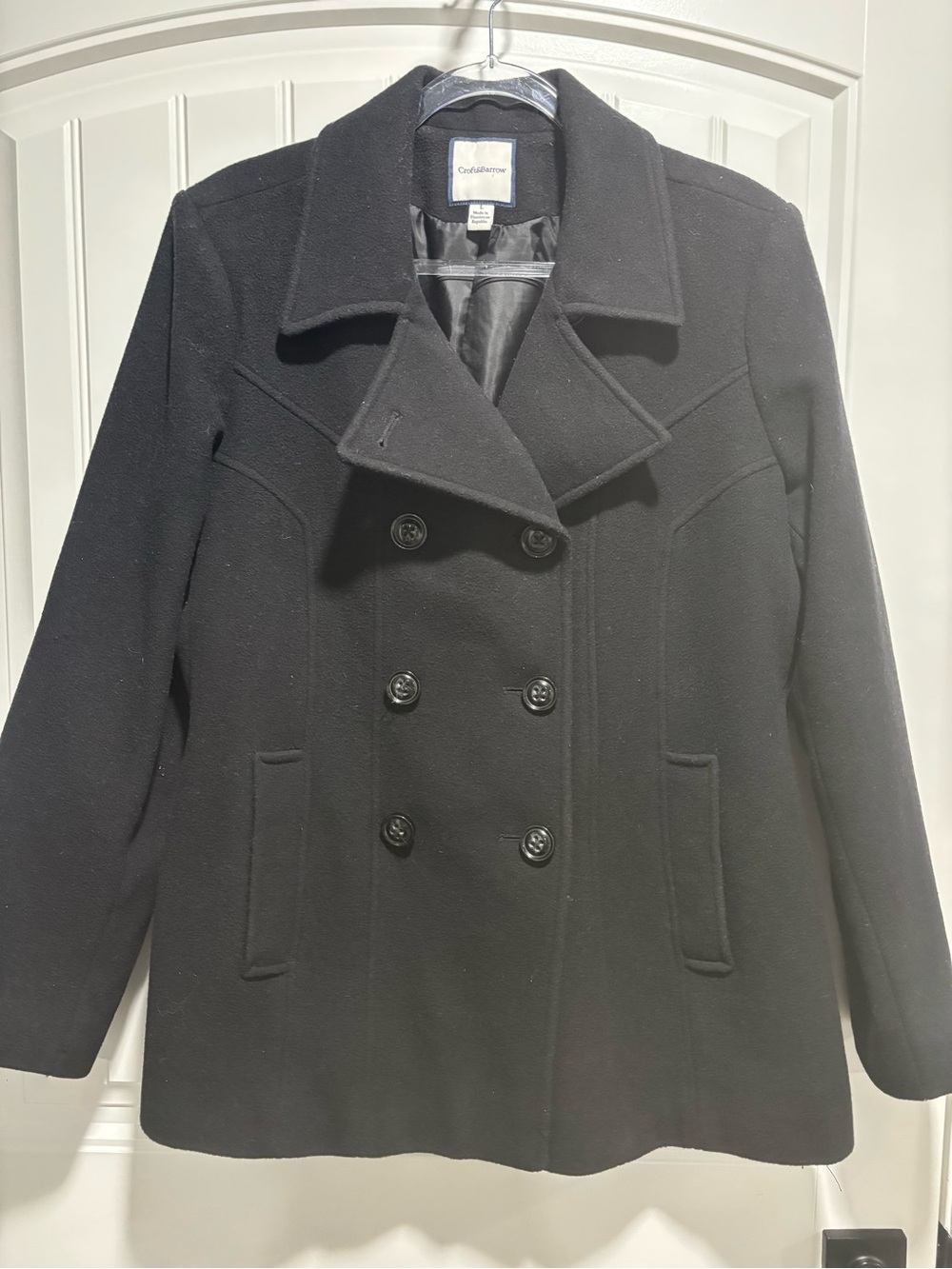 Croft and Barrow Black Double-Breasted Peacoat Large